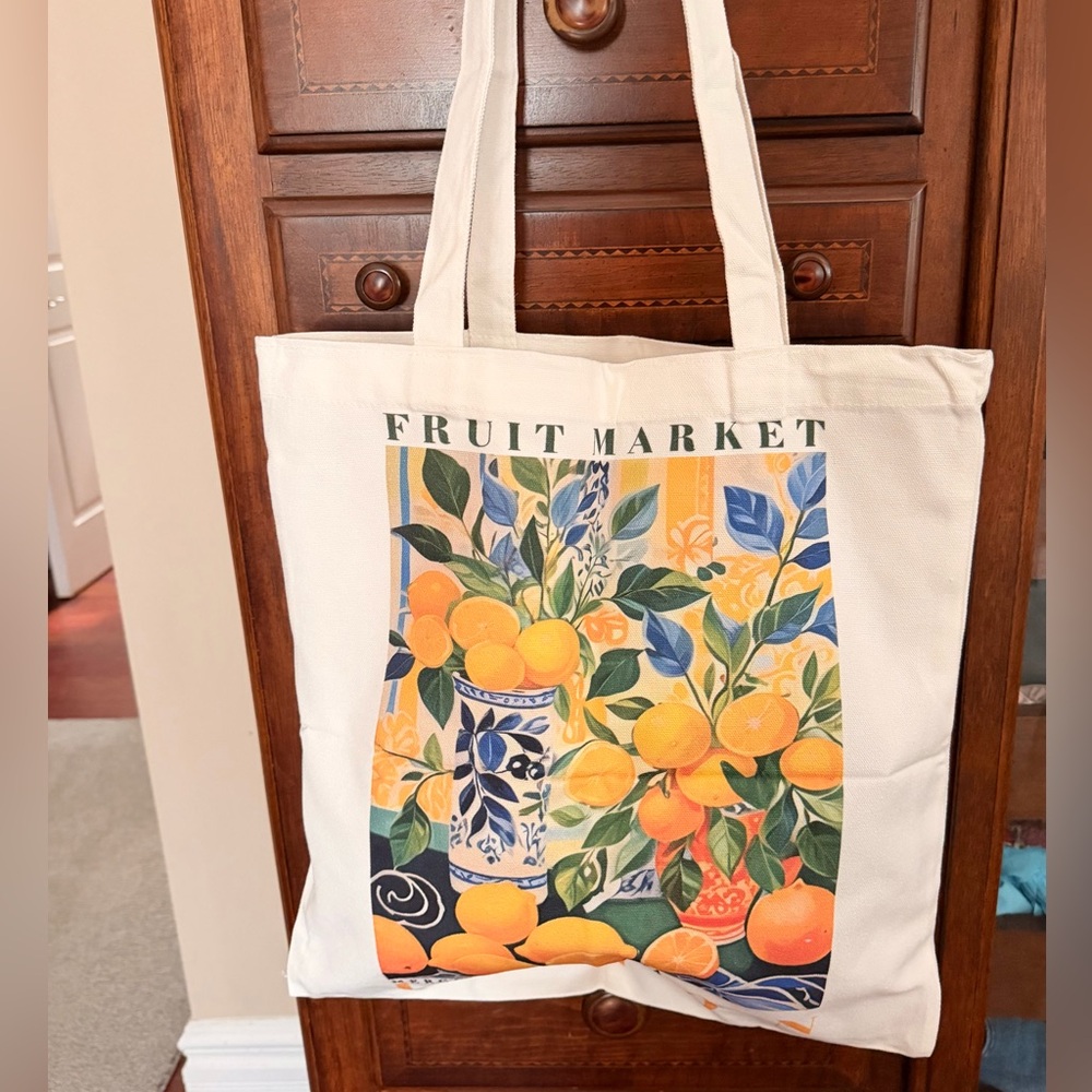 Lemon Canvas Print Tote Bag New - Blue/White - Picture 4 of 5